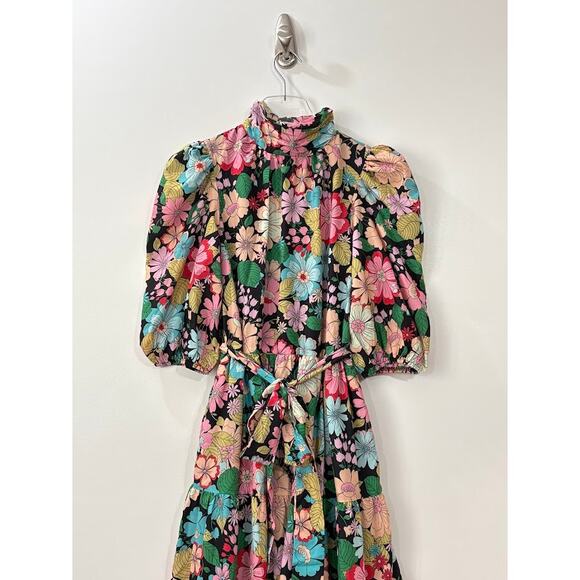 TCEC Floral Smocked Neck Midi Dress Size Small - Picture 2 of 4